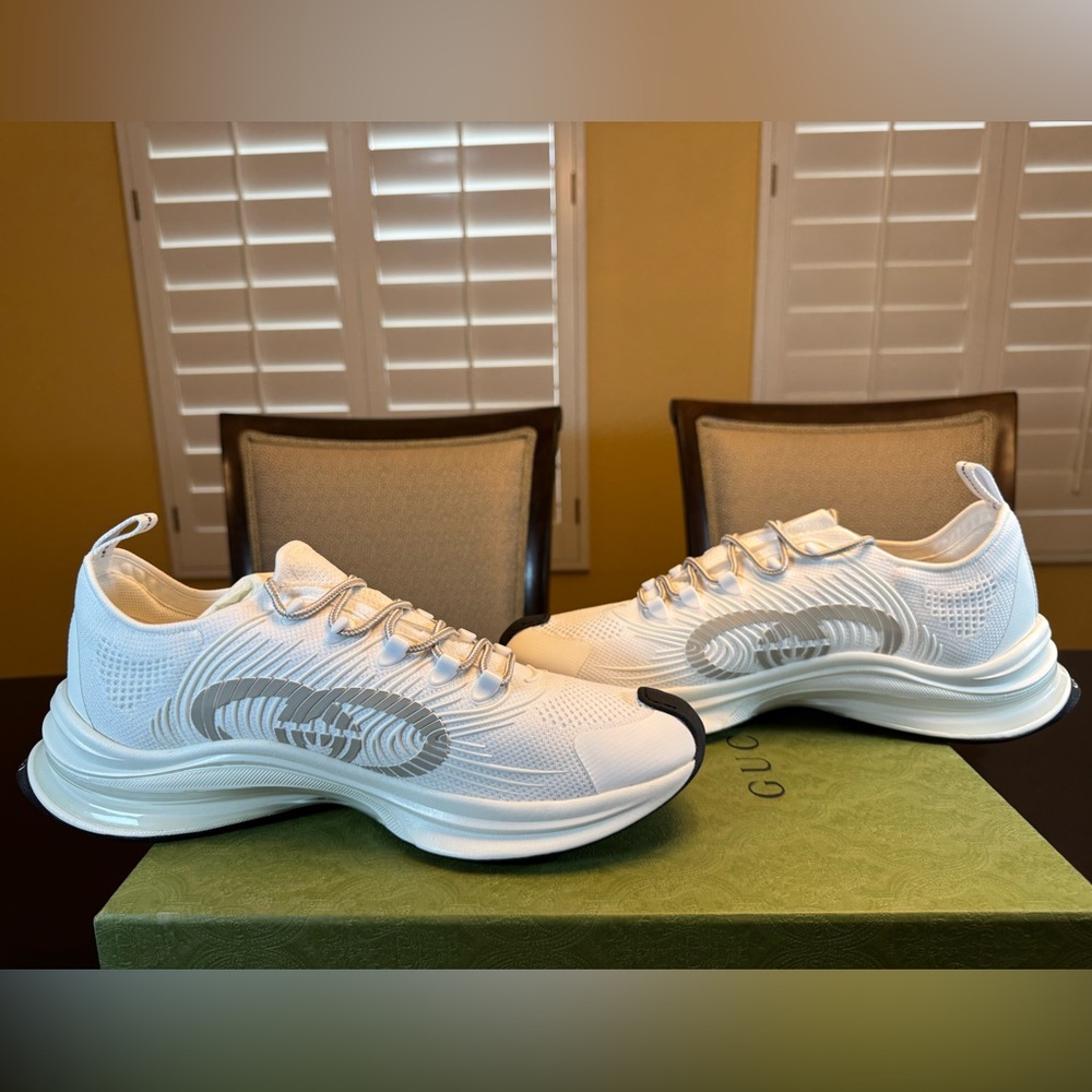 New Authentic Gucci Run GG Logo Sneakers Shoes White Gray Size UK 12 / US 12.5 - Picture 12 of 16